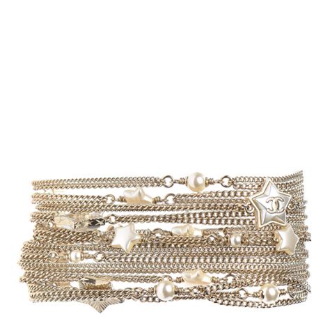 chanel metal and resin bracelet|CHANEL Metal Resin Pearl Multistrand Chain CC Bracelet.